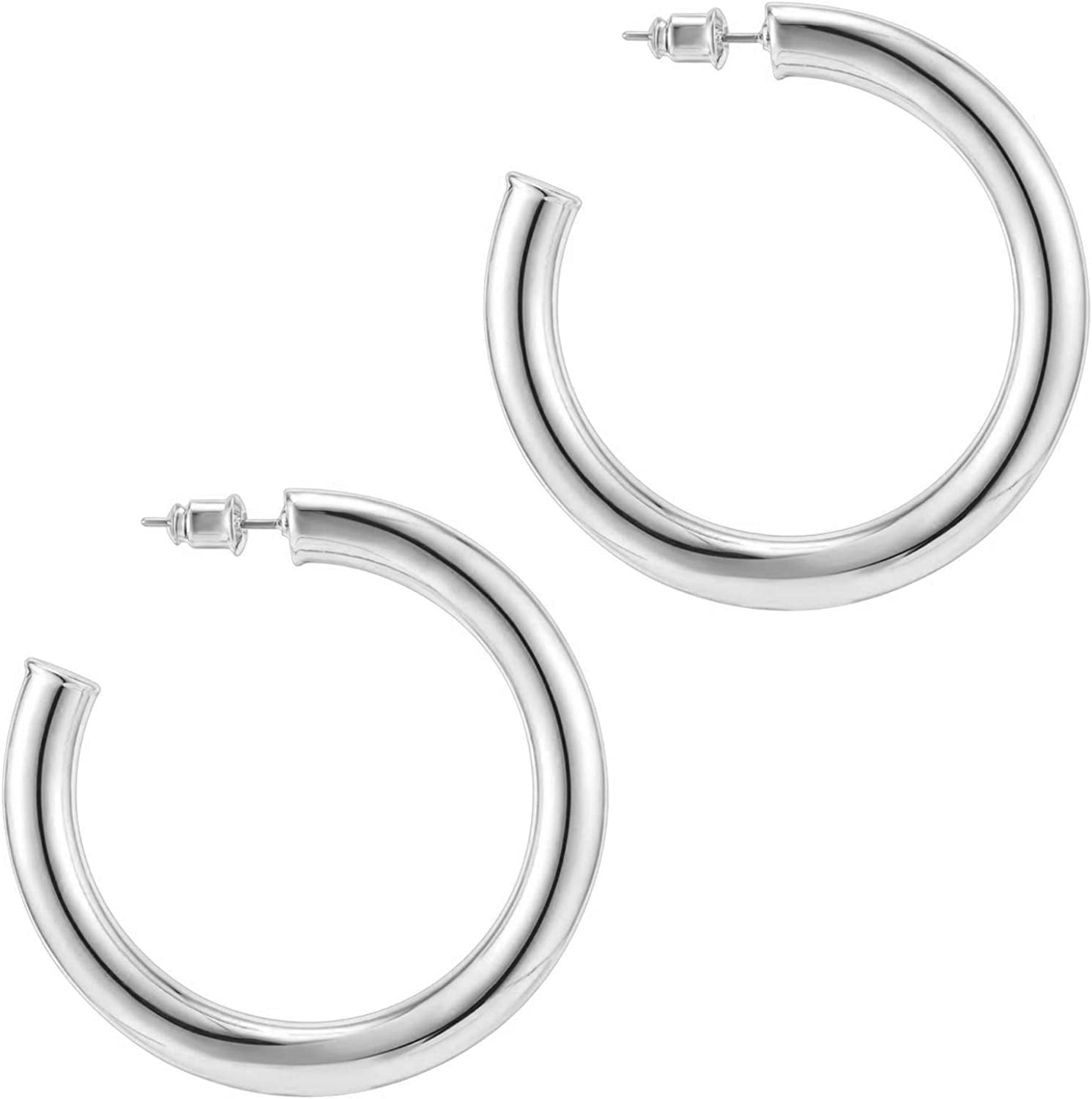 PAVOI 14K Gold Colored Lightweight Chunky Open Hoops | Gold Hoop Earrings for Women Apparel & Accessories > Jewelry > Earrings PAVOI White Gold Gold Plated 50 MM