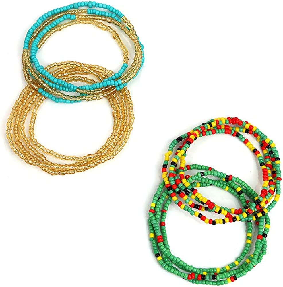 Colorful Waist Bead Chains, 4PC African Belly Body Chains, Elastic Waist Bead Set, Summer Bikini Jewelry for Women and Girls Apparel & Accessories > Jewelry > Body Jewelry yansport