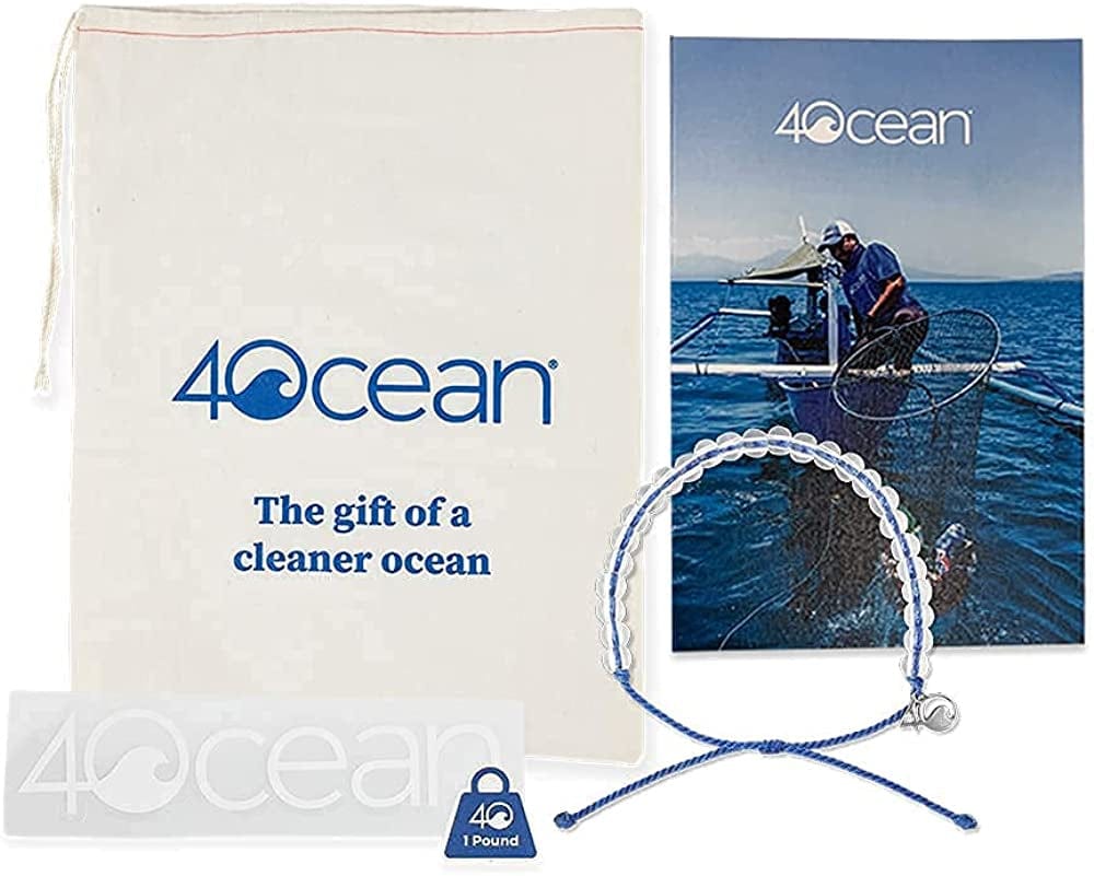 4Ocean Handmade Beaded Bracelet from Recycled Plastic with Silver 4O Charm & Reusable Cotton Gift Bag and Stickers Apparel & Accessories > Jewelry > Bracelets 4Ocean