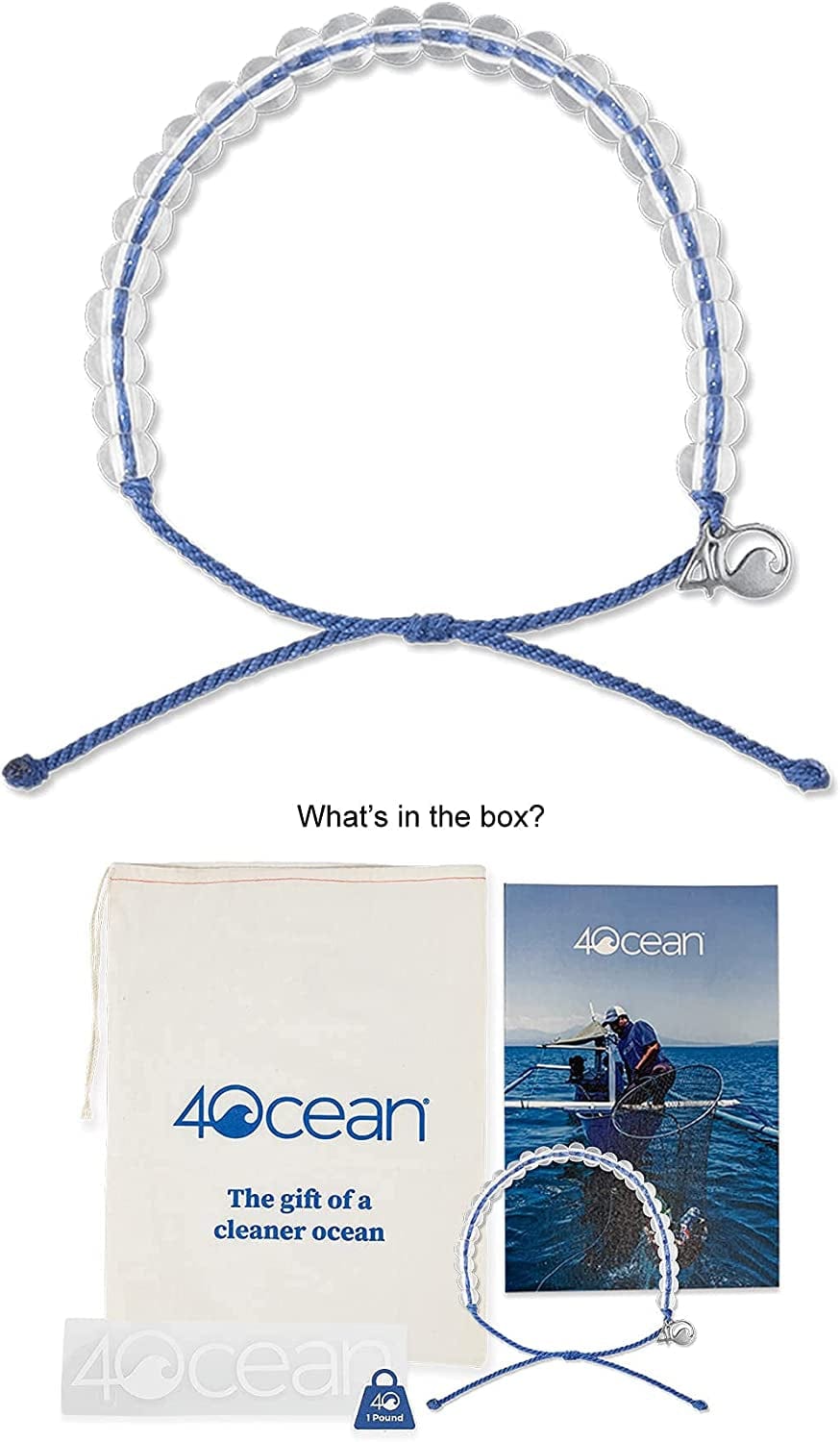 4Ocean Handmade Beaded Bracelet from Recycled Plastic with Silver 4O Charm & Reusable Cotton Gift Bag and Stickers Apparel & Accessories > Jewelry > Bracelets 4Ocean