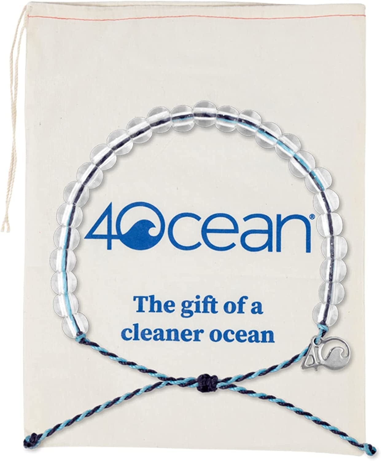 4Ocean Handmade Beaded Bracelet from Recycled Plastic with Silver 4O Charm & Reusable Cotton Gift Bag and Stickers Apparel & Accessories > Jewelry > Bracelets 4Ocean Whale