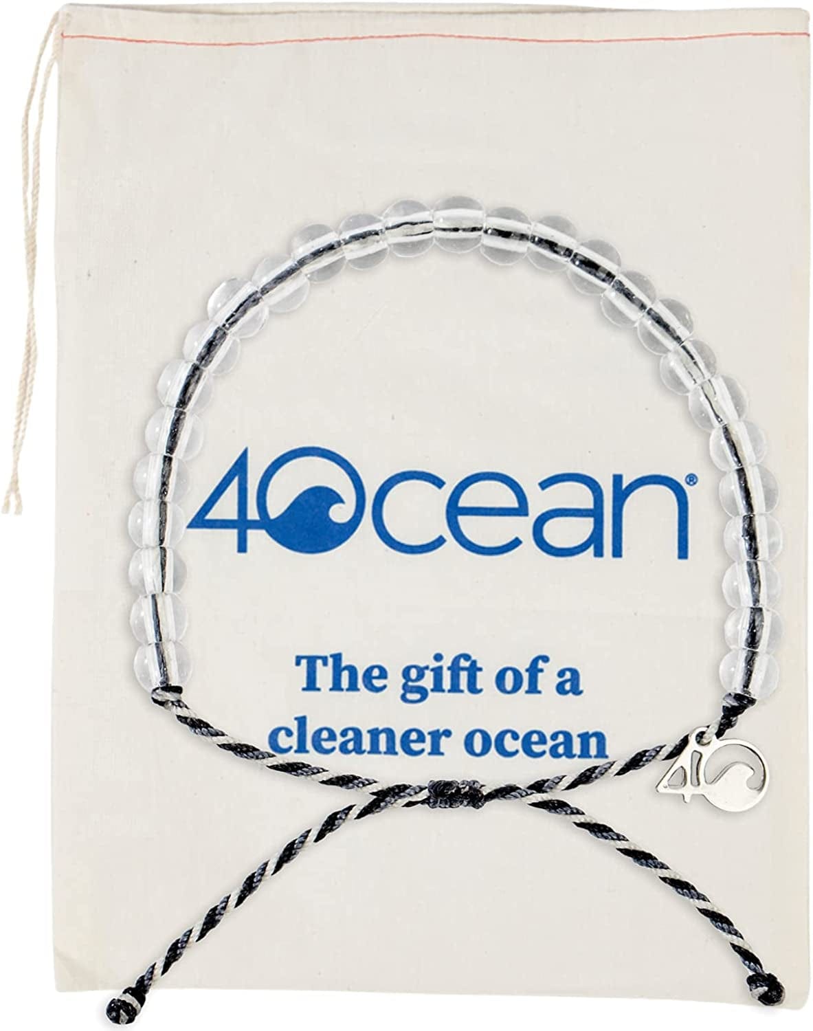 4Ocean Handmade Beaded Bracelet from Recycled Plastic with Silver 4O Charm & Reusable Cotton Gift Bag and Stickers Apparel & Accessories > Jewelry > Bracelets 4Ocean Great White Shark