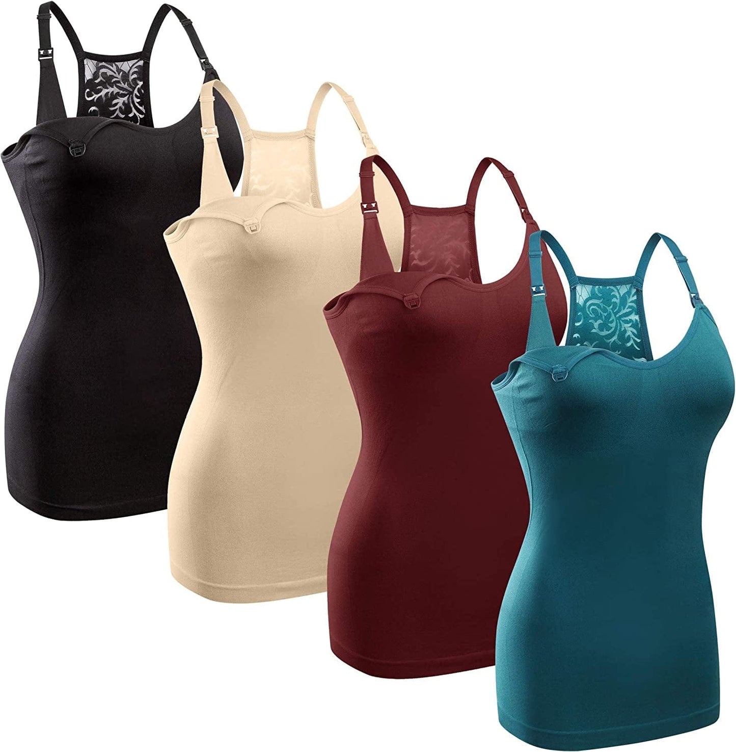 4Pack Women'S Nursing Tank Top Cami Nursing Maternity Bra Breastfeeding Shirts with Adjustable Straps 4pcs Black Beige Rosered Blue / Medium