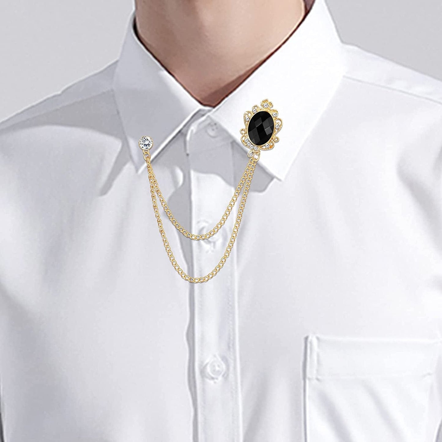 4PCS Gem Brooch Lapel Pin Chain for Men Suit Tassel Collar Chains for Shirts Badge Hanging Chains Tuxedo Accessories Colorful Hat Scarf Tie Pins for Women Men Father'S Day Gift