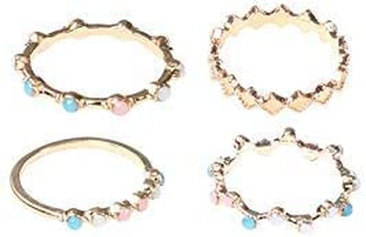 4Pcs Women Dainty Gold Ring Set Simple Rainbow Colorful Bead Cute Wave Knuckle Ring Set Gift for Her Lovely Ring Set Women and Girls Teens