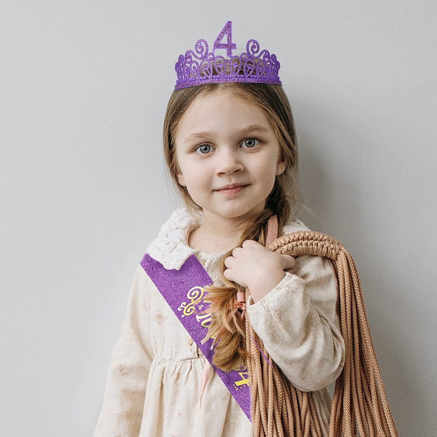 4Th Birthday Sash and Tiara for Girls - Fabulous Glitter Sash + Ripples Rhinestone Purple Premium Metal Tiara for Girls, 4Th Birthday Gifts for Princess Party Apparel & Accessories > Clothing Accessories > Sashes MEANT2TOBE