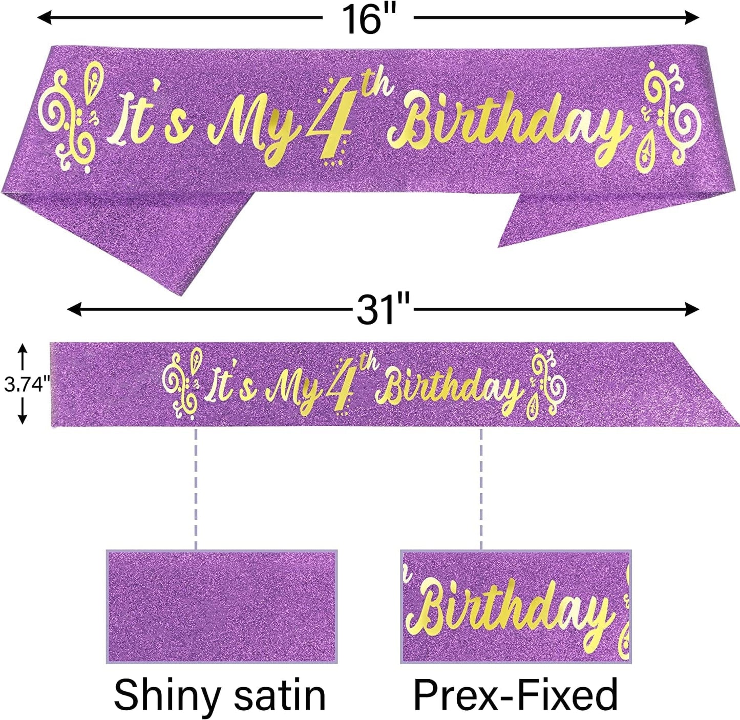 4Th Birthday Sash and Tiara for Girls - Fabulous Glitter Sash + Ripples Rhinestone Purple Premium Metal Tiara for Girls, 4Th Birthday Gifts for Princess Party Apparel & Accessories > Clothing Accessories > Sashes MEANT2TOBE