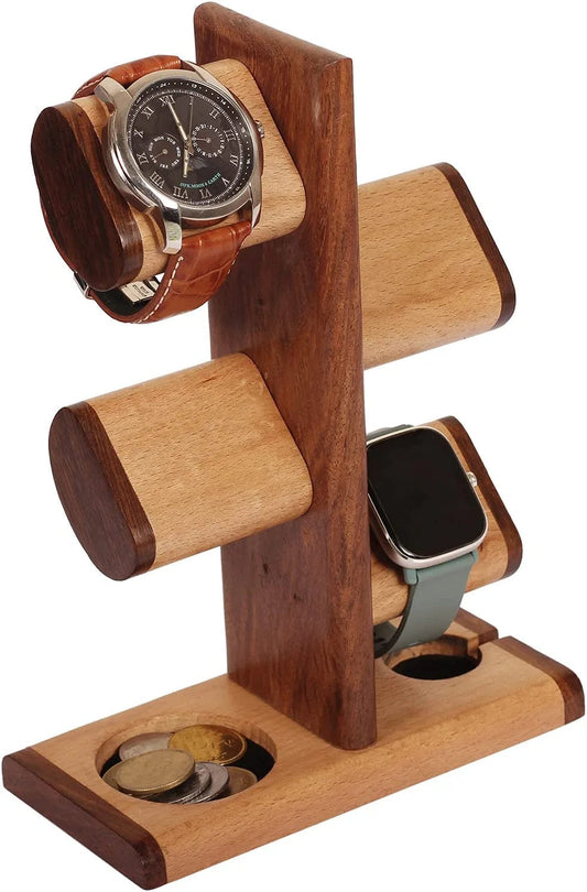 5 in One Multiple Watch Holder Stand Charging Station, Watch Display Tower Jewelry Organizer for Rings, Coins Gifts for Men Women