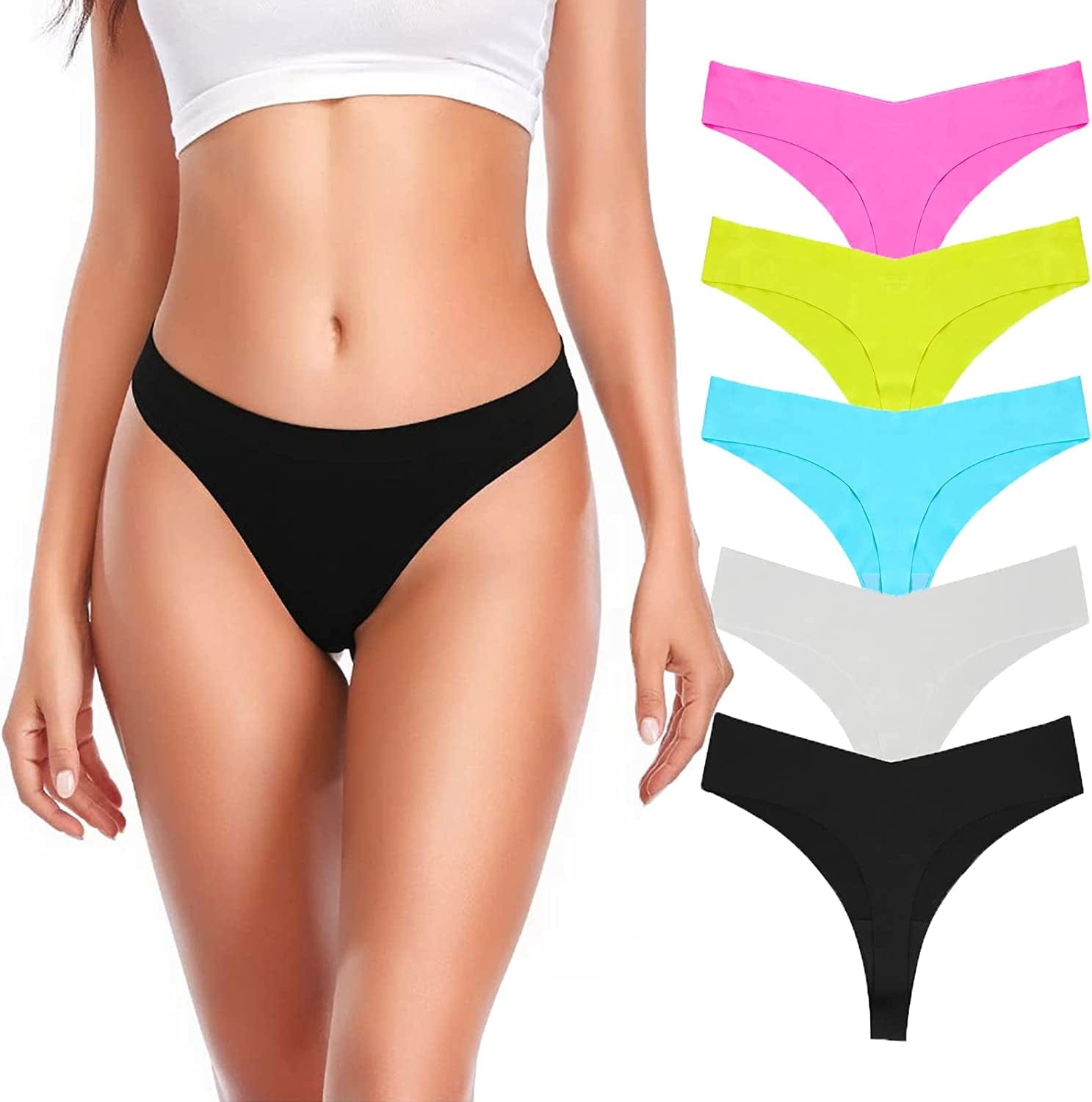 5 Pack Seamless Thongs for Women Breathable Low Rise Panties Invisible Hipster Underwear Sexy No Show Thong S-XL Five Colors / Small