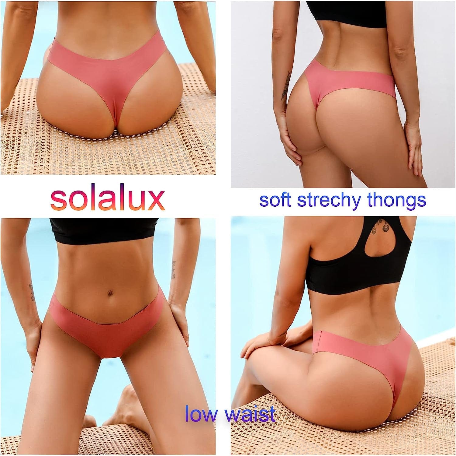 5 Pack Seamless Thongs for Women Breathable Low Rise Panties Invisible Hipster Underwear Sexy No Show Thong S-XL