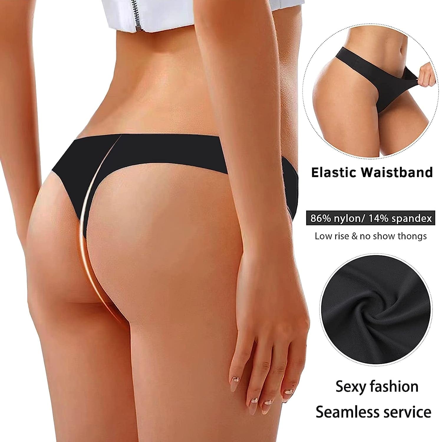 5 Pack Seamless Thongs for Women Breathable Low Rise Panties Invisible Hipster Underwear Sexy No Show Thong S-XL