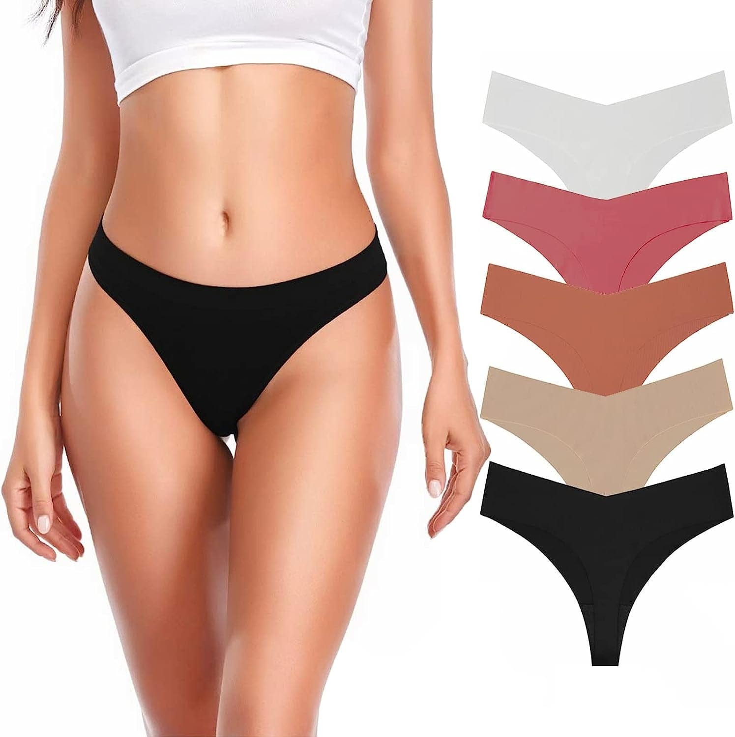 5 Pack Seamless Thongs for Women Breathable Low Rise Panties Invisible Hipster Underwear Sexy No Show Thong S-XL Multicolor / Small