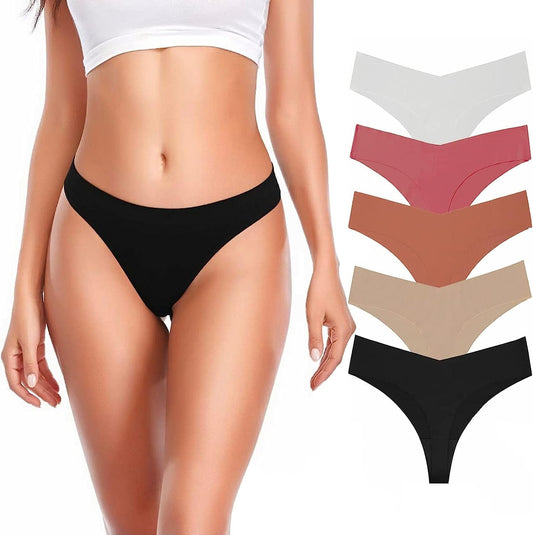 5 Pack Seamless Thongs for Women Breathable Low Rise Panties Invisible Hipster Underwear Sexy No Show Thong S-XL Multicolor / Small
