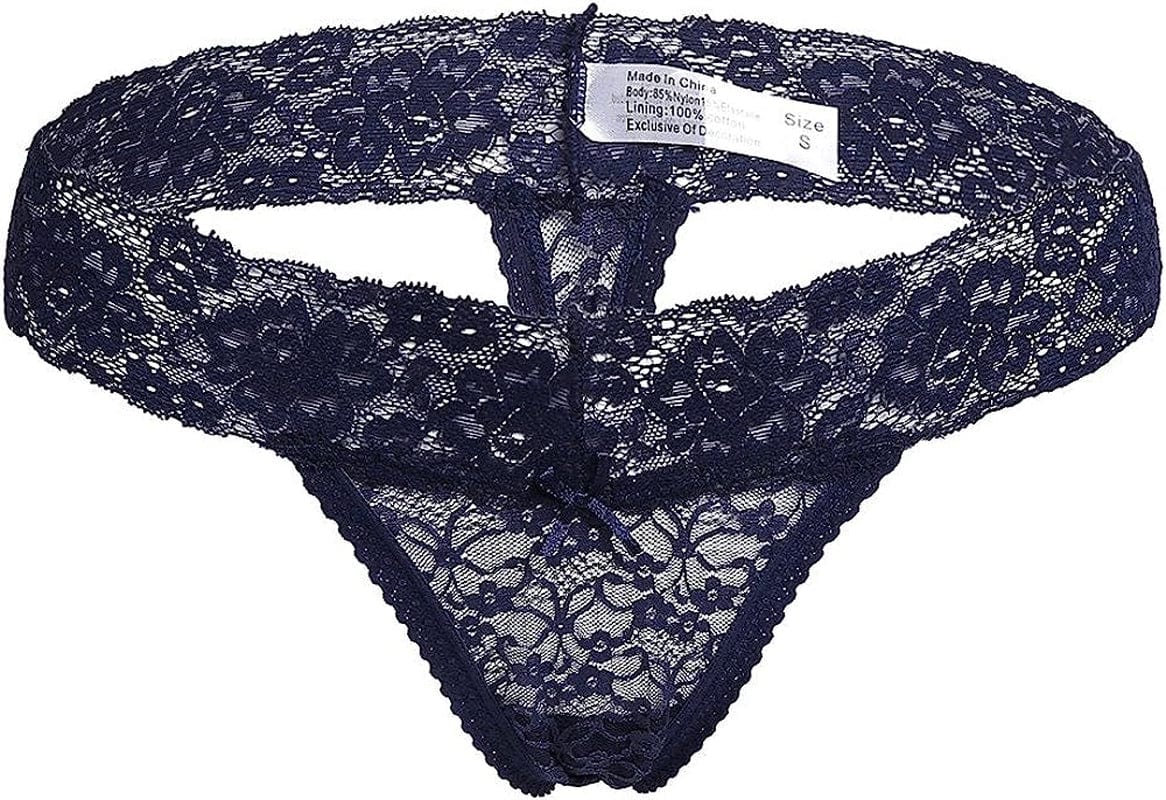 5-Pack Women'S Thin Lace Hollowed-Out T-Back Low Waist Ice Silk Sexy Cheeky Thong See-Through Panties Black and White and Red and Orange and Dark Blue / X-Large