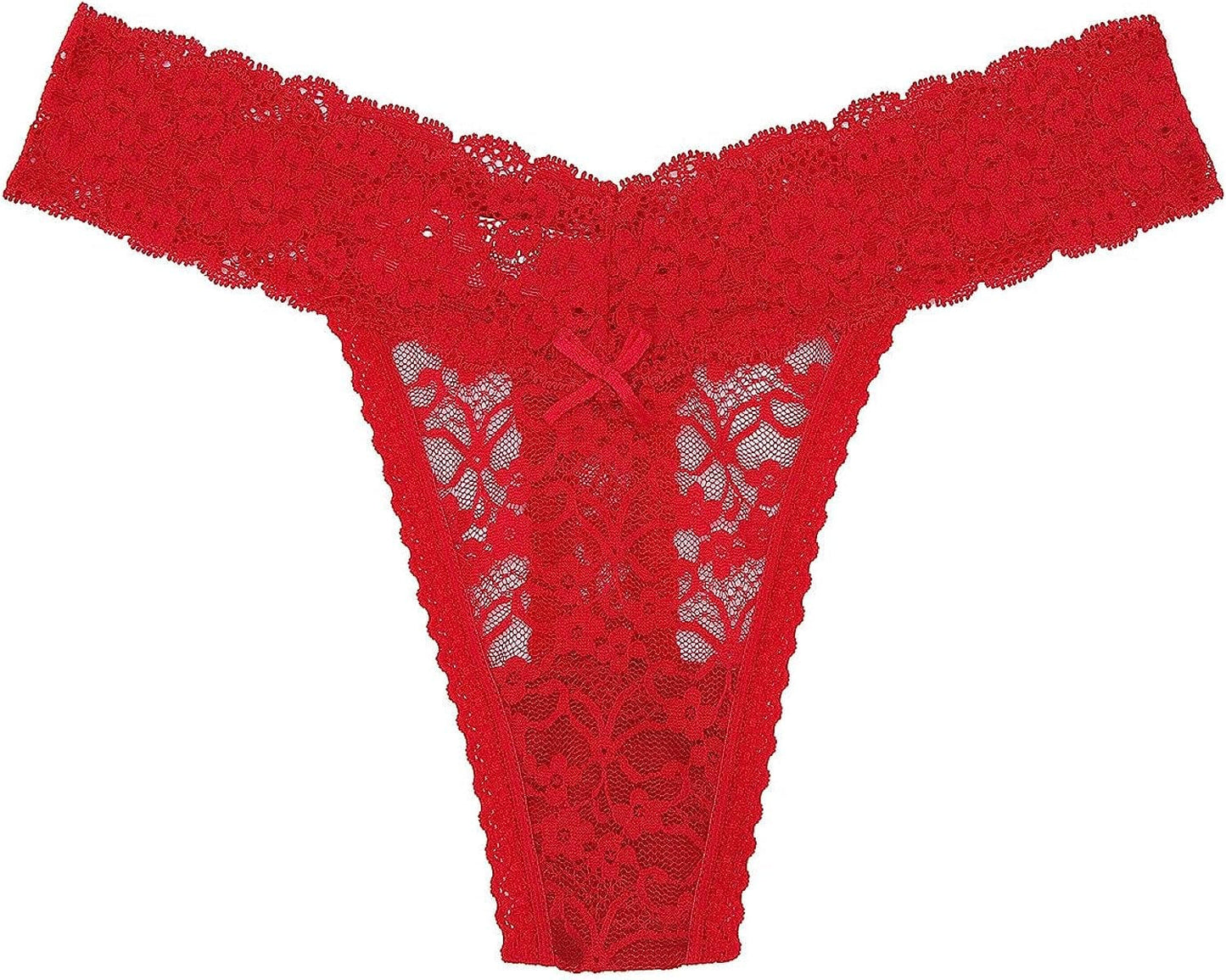 5-Pack Women'S Thin Lace Hollowed-Out T-Back Low Waist Ice Silk Sexy Cheeky Thong See-Through Panties Black and White and Red and Orange and Dark Blue / X-Large