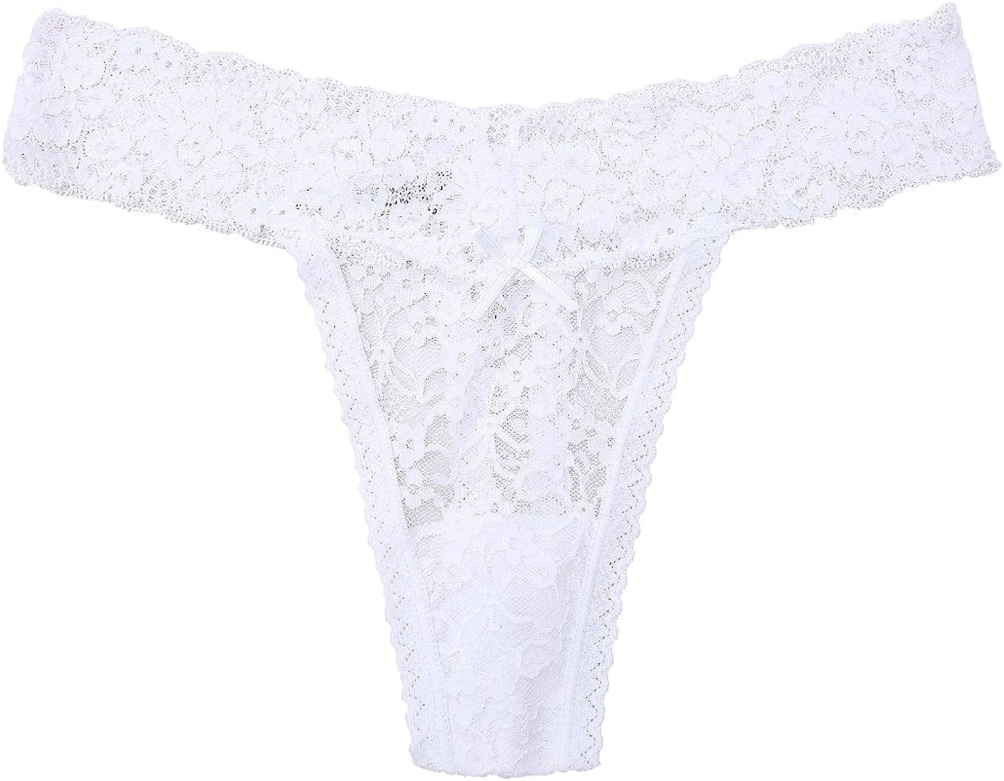 5-Pack Women'S Thin Lace Hollowed-Out T-Back Low Waist Ice Silk Sexy Cheeky Thong See-Through Panties Black and White and Red and Orange and Dark Blue / X-Large