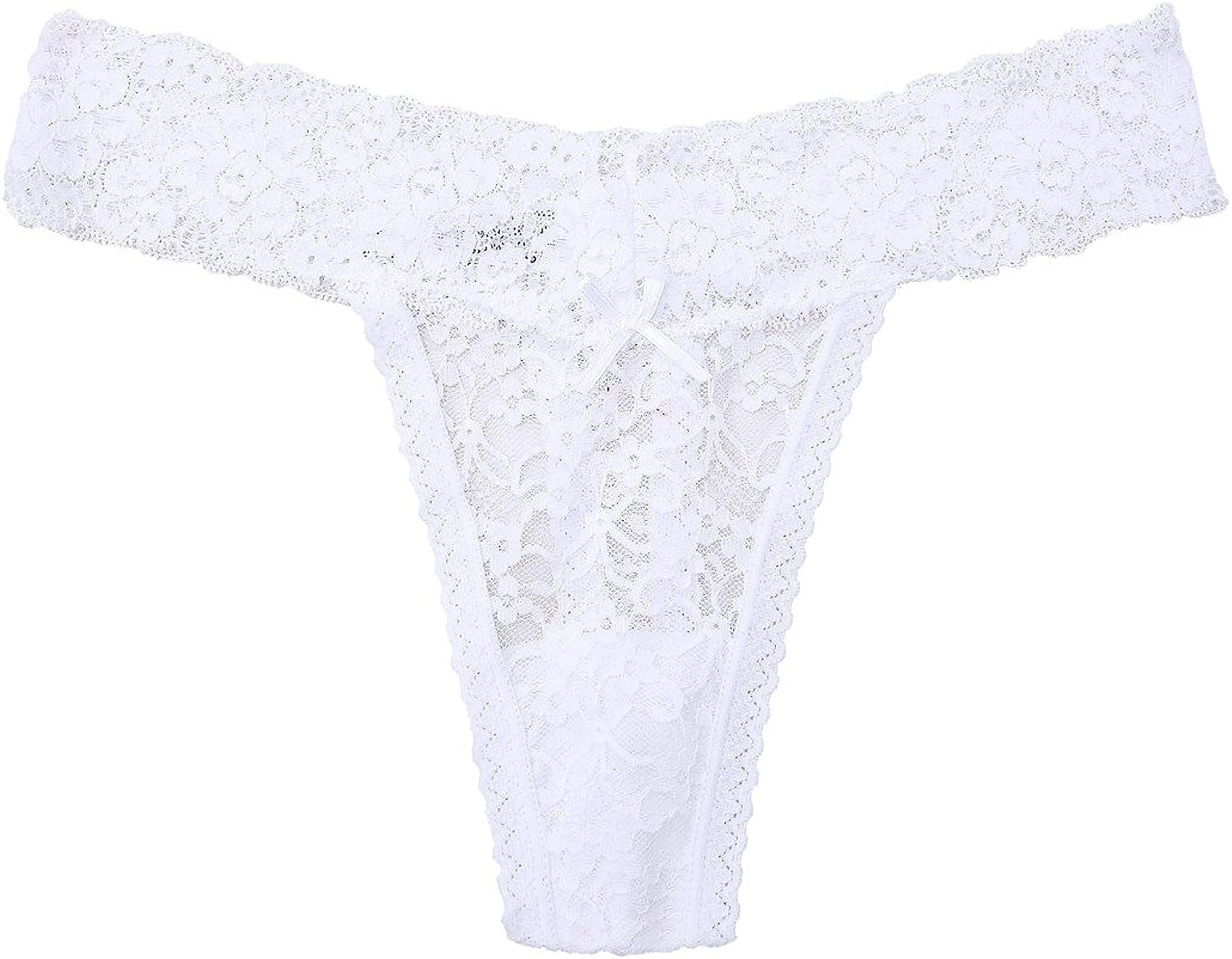 5-Pack Women'S Thin Lace Hollowed-Out T-Back Low Waist Ice Silk Sexy Cheeky Thong See-Through Panties Black and White and Red and Orange and Dark Blue / X-Large