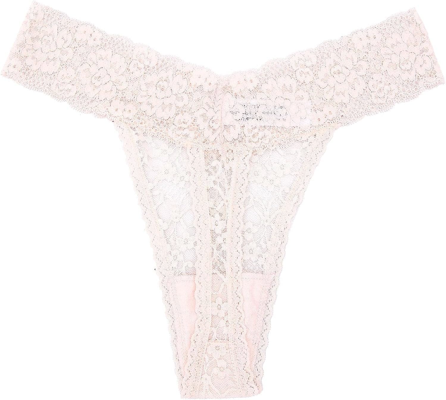 5-Pack Women'S Thin Lace Hollowed-Out T-Back Low Waist Ice Silk Sexy Cheeky Thong See-Through Panties Black and White and Red and Orange and Dark Blue / X-Large