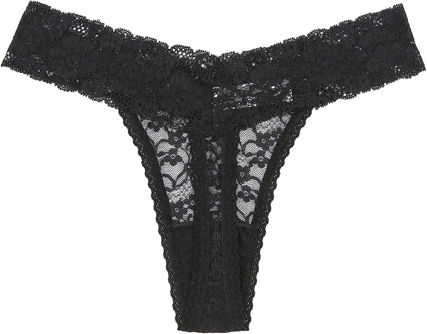 5-Pack Women'S Thin Lace Hollowed-Out T-Back Low Waist Ice Silk Sexy Cheeky Thong See-Through Panties Black and White and Red and Orange and Dark Blue / X-Large