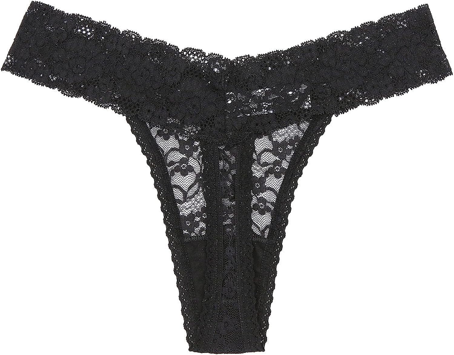 5-Pack Women'S Thin Lace Hollowed-Out T-Back Low Waist Ice Silk Sexy Cheeky Thong See-Through Panties Black and White and Red and Orange and Dark Blue / X-Large