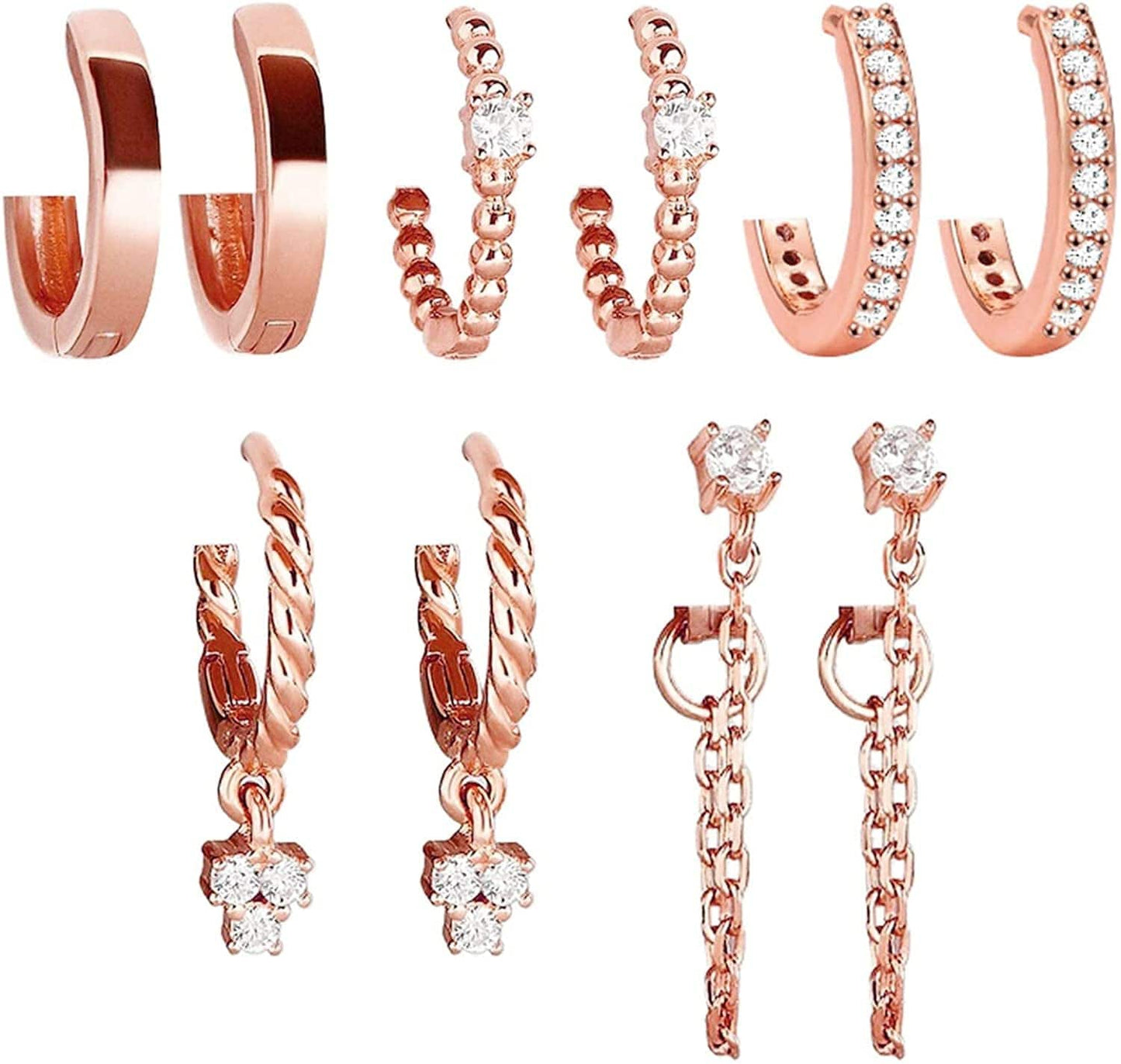 5 Pairs Gold Silver Huggies Hoop Earrings Set for Women Girls Small Dangle Chain Hoop Earrings Jewelry for Gifts pink gold