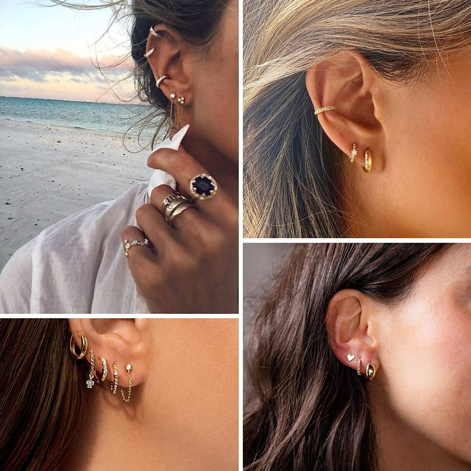 5 Pairs Gold Silver Huggies Hoop Earrings Set for Women Girls Small Dangle Chain Hoop Earrings Jewelry for Gifts