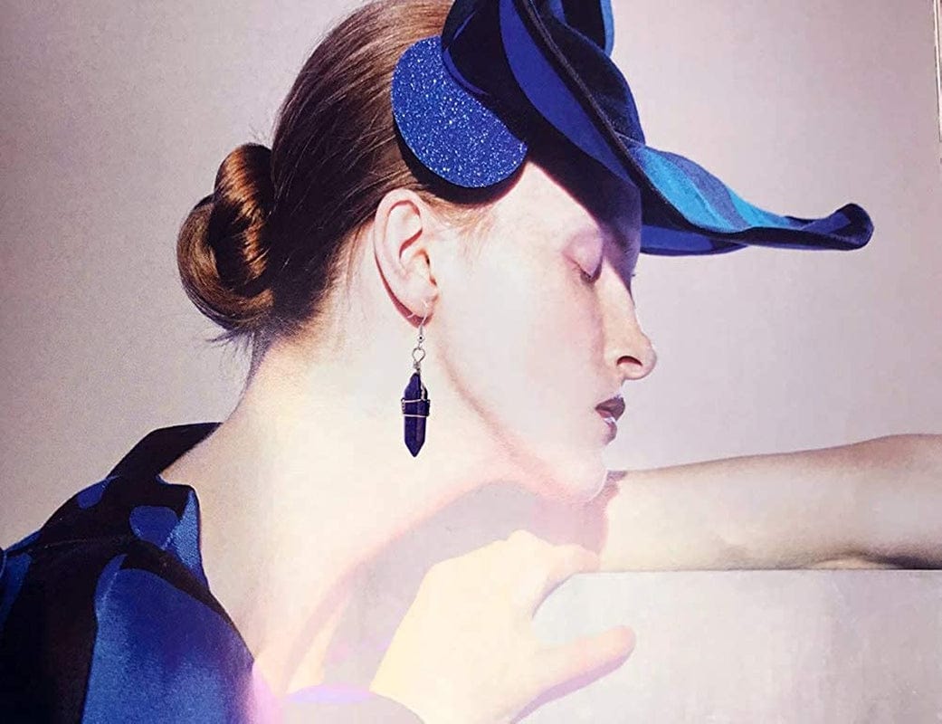 5 Paris - Womens Wire Wrapped Real Healing Amethyst Quartz Crystal Earrings Eardrop, Hexagonal Pointed