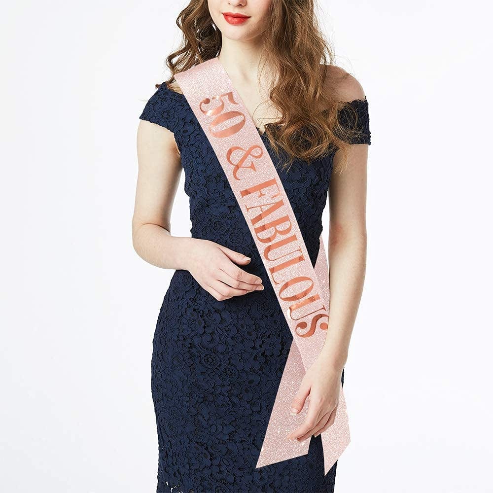 "50 and Fabulous" Sash & Rhinestone Tiara Set - 50Th Birthday Sash 50 Birthday Gifts Party Favors Apparel & Accessories > Clothing Accessories > Sashes ADBetty