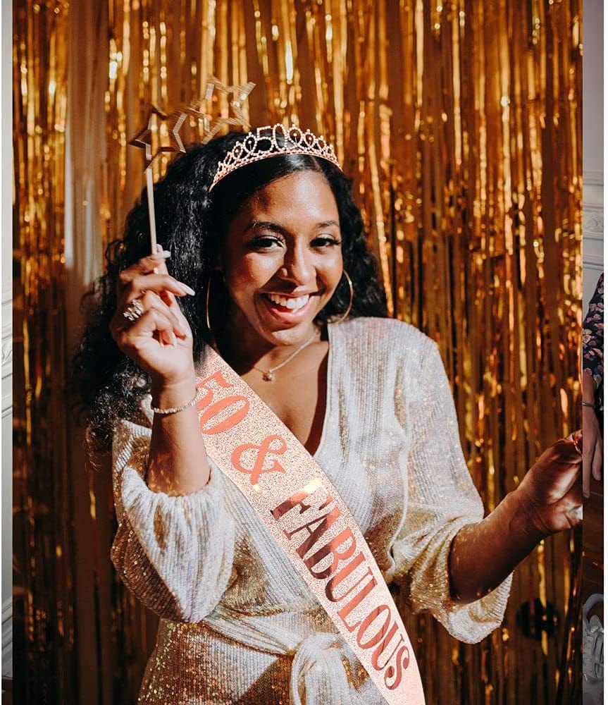 "50 and Fabulous" Sash & Rhinestone Tiara Set - 50Th Birthday Sash 50 Birthday Gifts Party Favors Apparel & Accessories > Clothing Accessories > Sashes ADBetty