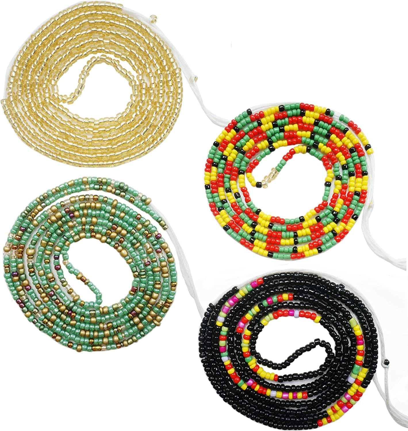 50” Handmade African Waist Beads,Colorful Belly Beads Body Jewelry,Non-Stretching Belly Chains,4 Pieces plus Size Waist Beads Apparel & Accessories > Jewelry > Body Jewelry WYAINUTLAAT