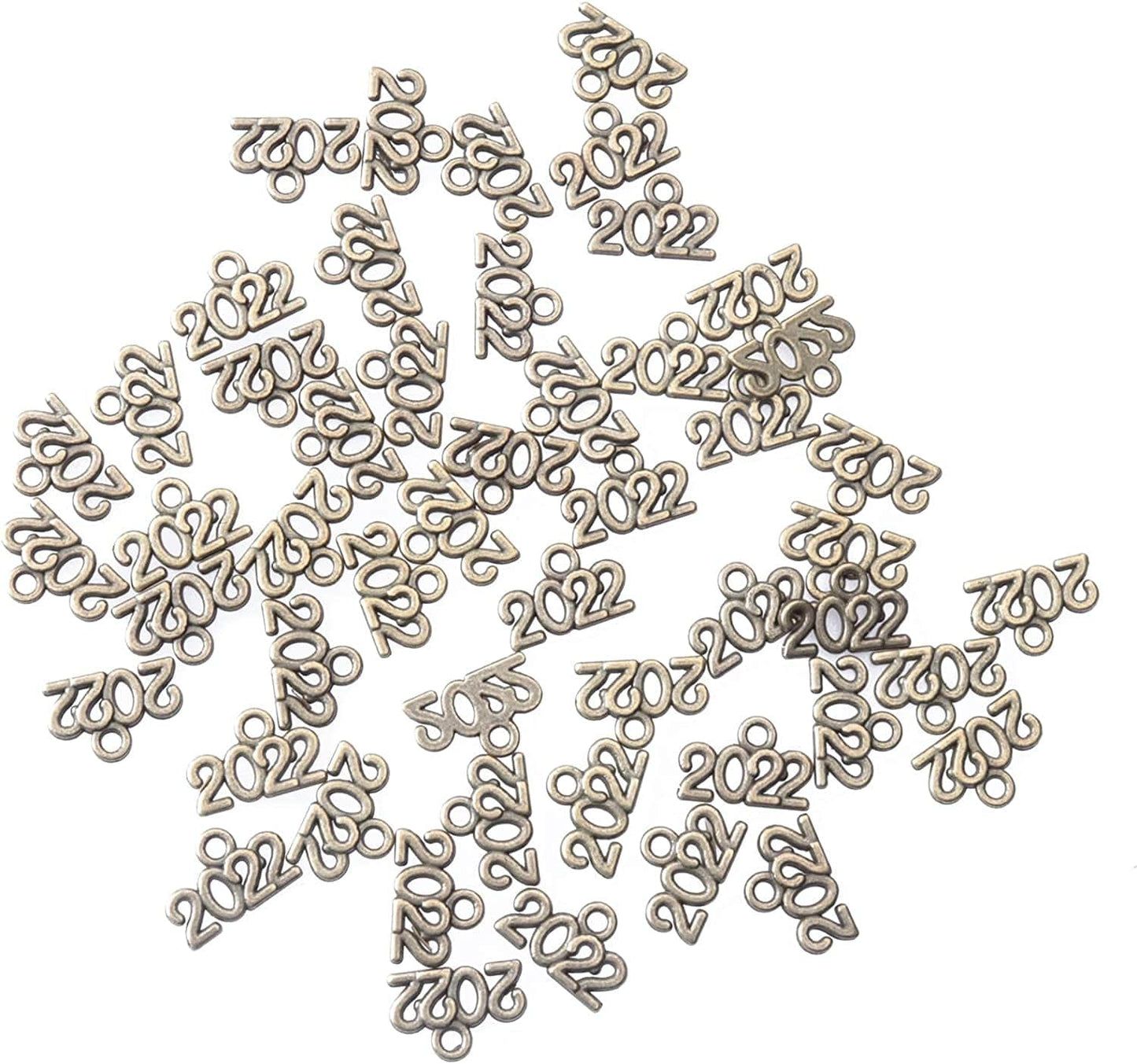 50 Pcs 2022 Charms Silver Year Signet Bulk Antique Number Pendants for Jewelry Making Finding Craft Accessories Necklace Bracelets Keychain DIY Project Christmas Décor (2022, Silver) Bronze / 2022