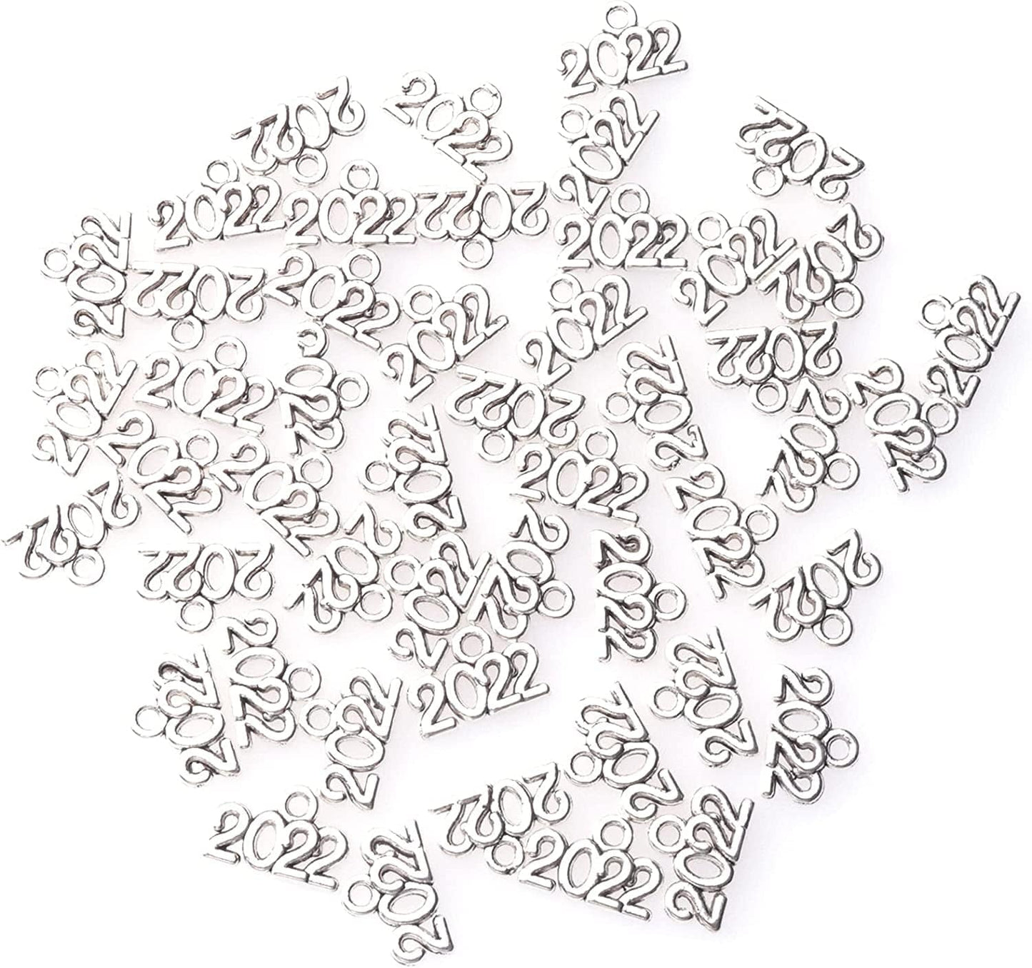 50 Pcs 2022 Charms Silver Year Signet Bulk Antique Number Pendants for Jewelry Making Finding Craft Accessories Necklace Bracelets Keychain DIY Project Christmas Décor (2022, Silver) Silver / 2022
