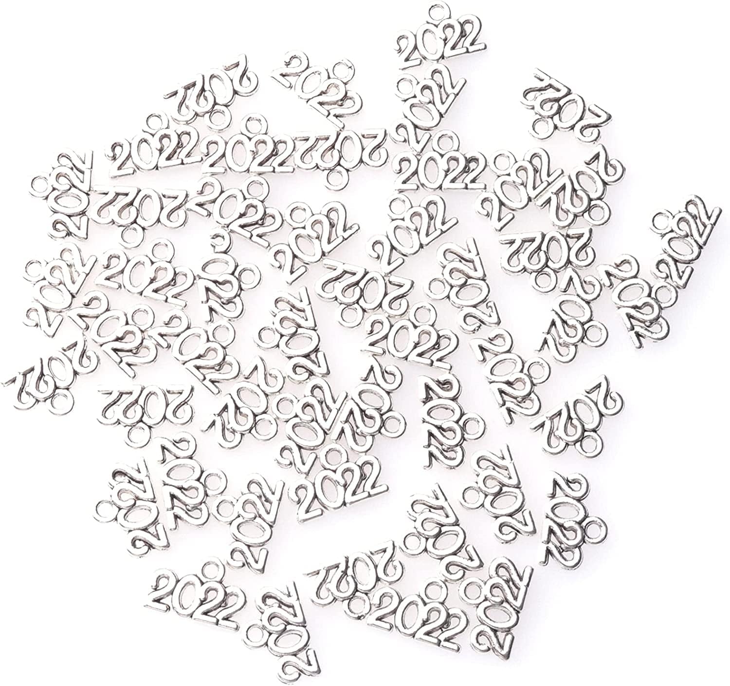 50 Pcs 2022 Charms Silver Year Signet Bulk Antique Number Pendants for Jewelry Making Finding Craft Accessories Necklace Bracelets Keychain DIY Project Christmas Décor (2022, Silver) Silver / 2022