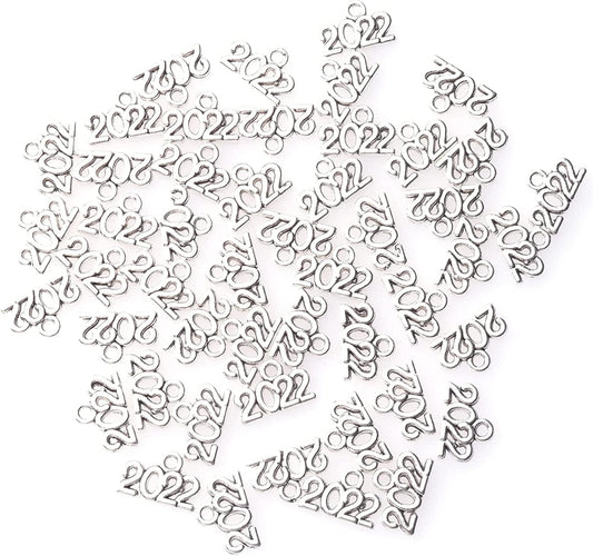 50 Pcs 2022 Charms Silver Year Signet Bulk Antique Number Pendants for Jewelry Making Finding Craft Accessories Necklace Bracelets Keychain DIY Project Christmas Décor (2022, Silver) Silver / 2022