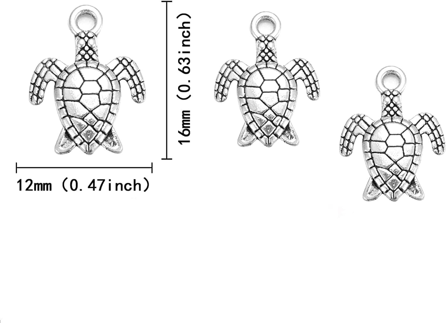 50 Pcs Charms Tortoise Turtle Sea Antique Making Pendant Fit,Vintage Tibetan Silver,Diy Bracelet Necklace 16X12Mm (#50Pcs)