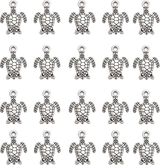 50 Pcs Charms Tortoise Turtle Sea Antique Making Pendant Fit,Vintage Tibetan Silver,Diy Bracelet Necklace 16X12Mm (#50Pcs)