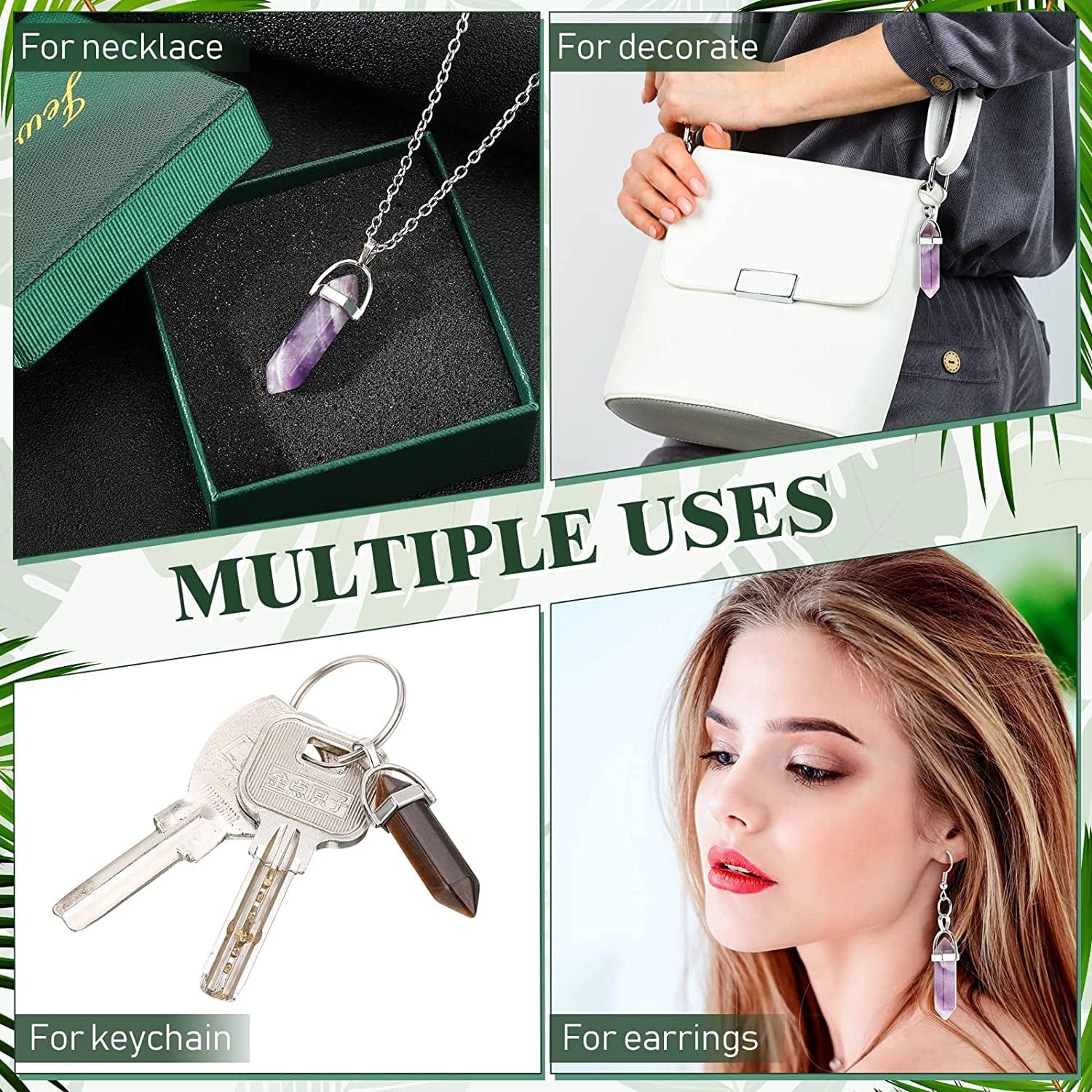 50 Pcs Hexagonal Crystal Pendants Bullet Shape Quartz Pendants Pointed Gemstone Pendants Crystal Charms Quartz Crystal Jewelry Necklace Charms DIY Stones Jewelry Making Charms Elegant Colors