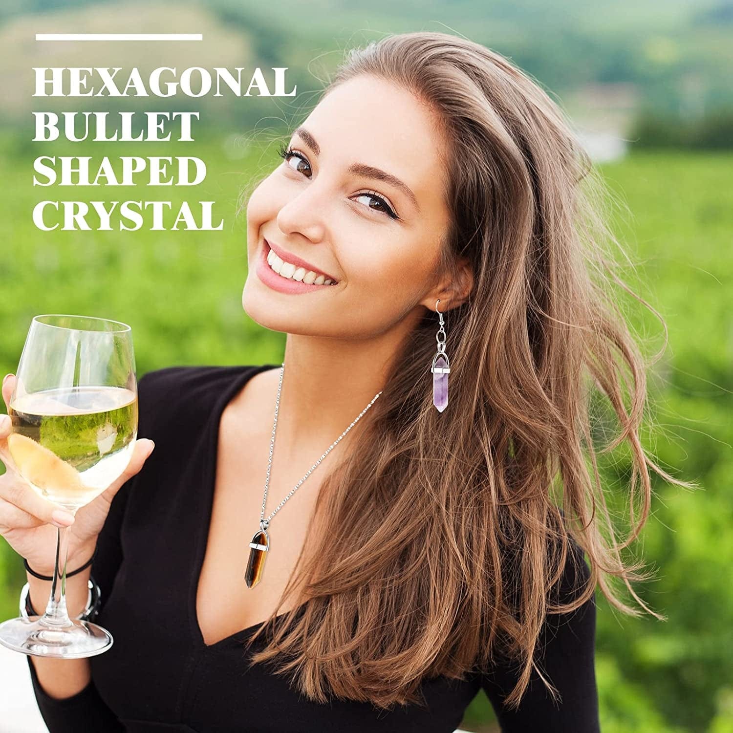 50 Pcs Hexagonal Crystal Pendants Bullet Shape Quartz Pendants Pointed Gemstone Pendants Crystal Charms Quartz Crystal Jewelry Necklace Charms DIY Stones Jewelry Making Charms Elegant Colors