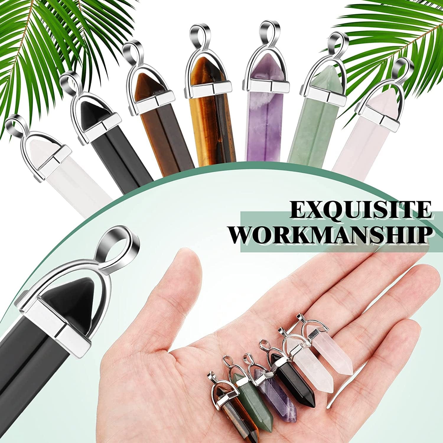 50 Pcs Hexagonal Crystal Pendants Bullet Shape Quartz Pendants Pointed Gemstone Pendants Crystal Charms Quartz Crystal Jewelry Necklace Charms DIY Stones Jewelry Making Charms Elegant Colors