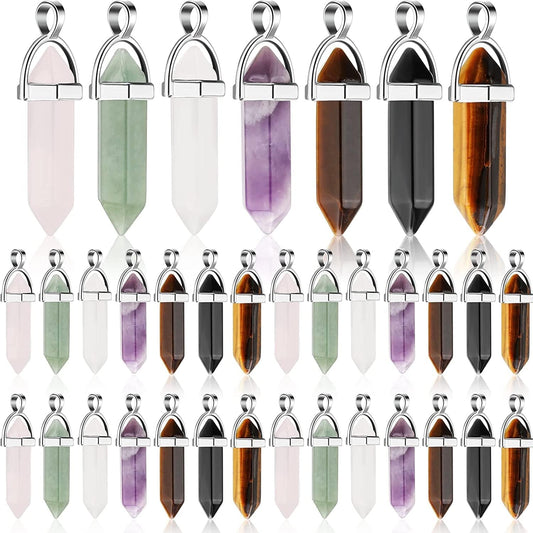 50 Pcs Hexagonal Crystal Pendants Bullet Shape Quartz Pendants Pointed Gemstone Pendants Crystal Charms Quartz Crystal Jewelry Necklace Charms DIY Stones Jewelry Making Charms Elegant Colors