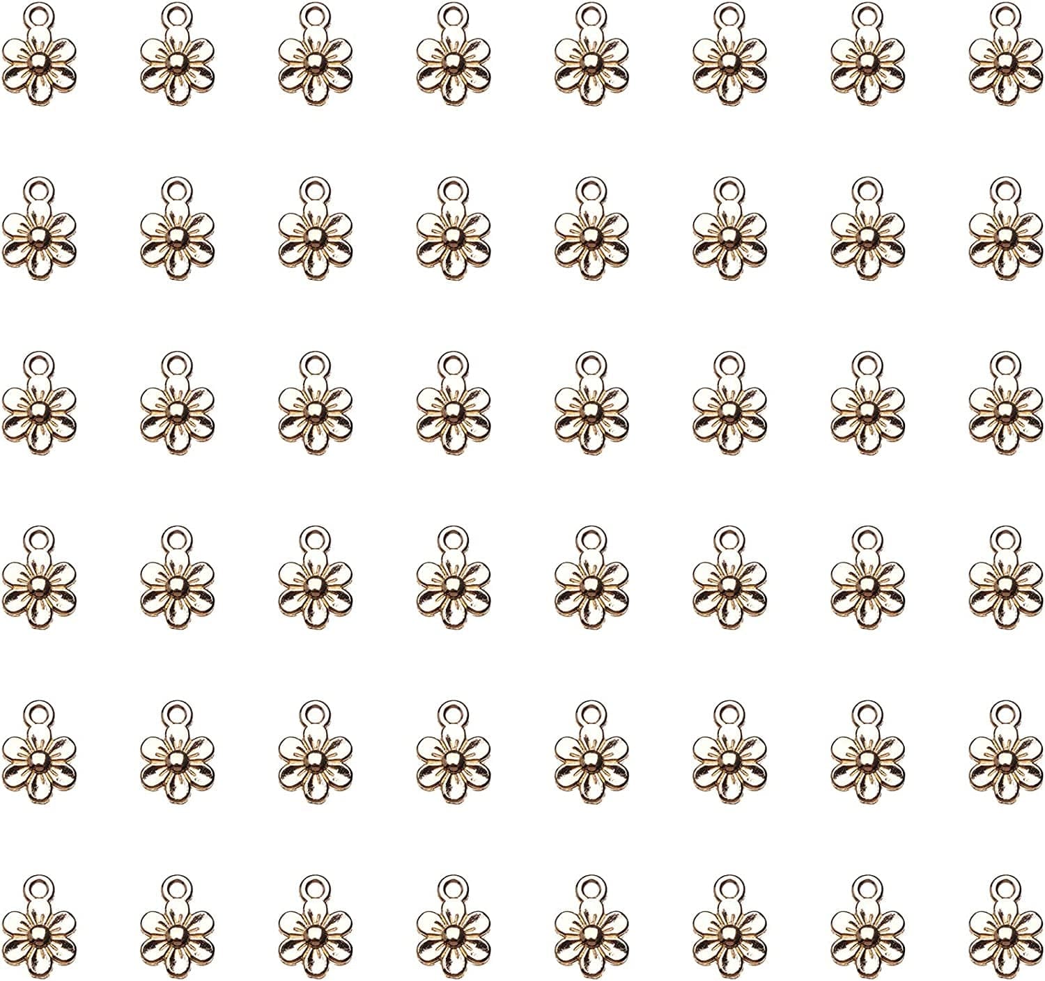 50 Pcs Little Flowers Charms Metal Vintage Cute Vintage Small Flower Pendants for Jewelry Making Kit Bracelet Necklace DIY Making Crafting Project Accessories Supplies (Silver) Gold