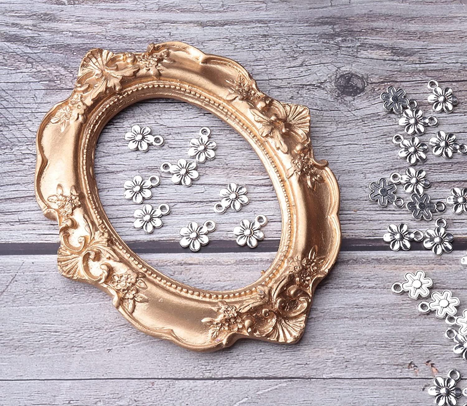 50 Pcs Little Flowers Charms Metal Vintage Cute Vintage Small Flower Pendants for Jewelry Making Kit Bracelet Necklace DIY Making Crafting Project Accessories Supplies (Silver)