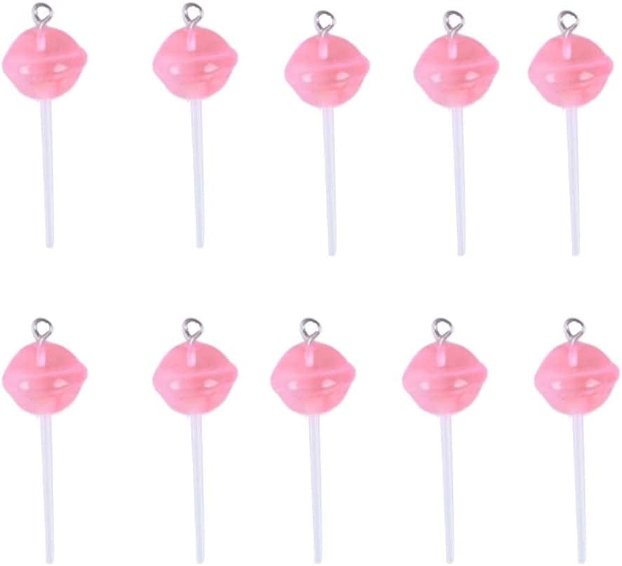 50 Pcs Lollipop Resin Charms Transparent Lollipop Charms Candy Slime Beads Resin Flatback Pendants with Hole Key Ring Chain Earring,Key,Phone,Bracelets,Necklace Jewelry DIY Making Craft Pink