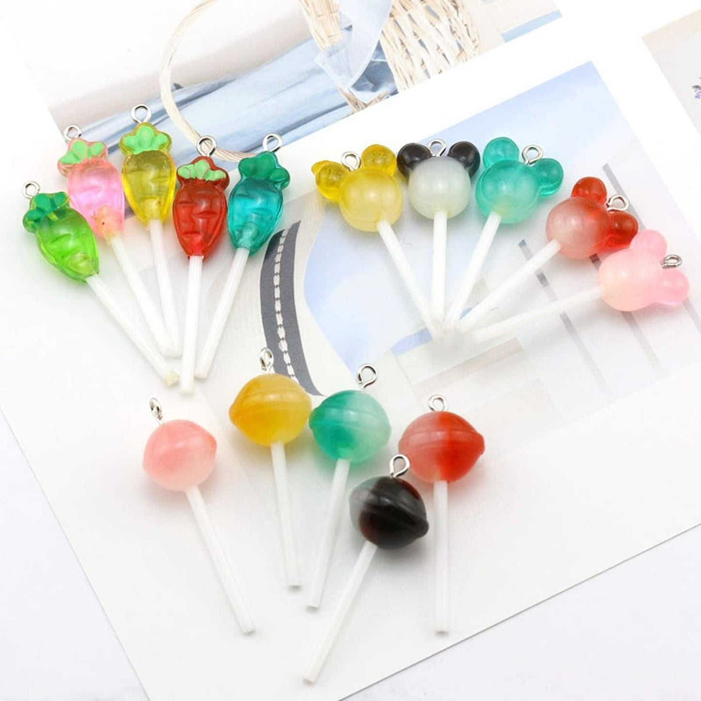 50 Pcs Lollipop Resin Charms Transparent Lollipop Charms Candy Slime Beads Resin Flatback Pendants with Hole Key Ring Chain Earring,Key,Phone,Bracelets,Necklace Jewelry DIY Making Craft