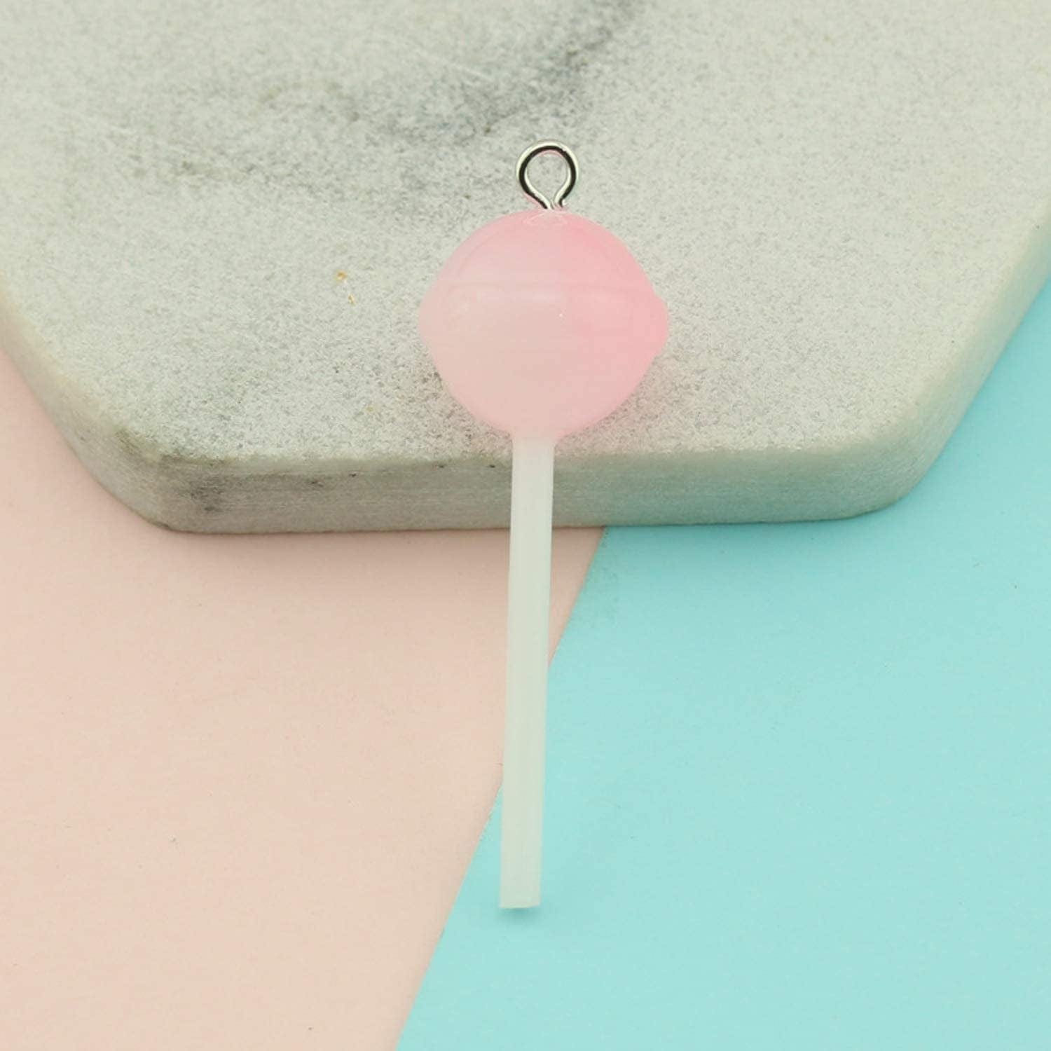 50 Pcs Lollipop Resin Charms Transparent Lollipop Charms Candy Slime Beads Resin Flatback Pendants with Hole Key Ring Chain Earring,Key,Phone,Bracelets,Necklace Jewelry DIY Making Craft