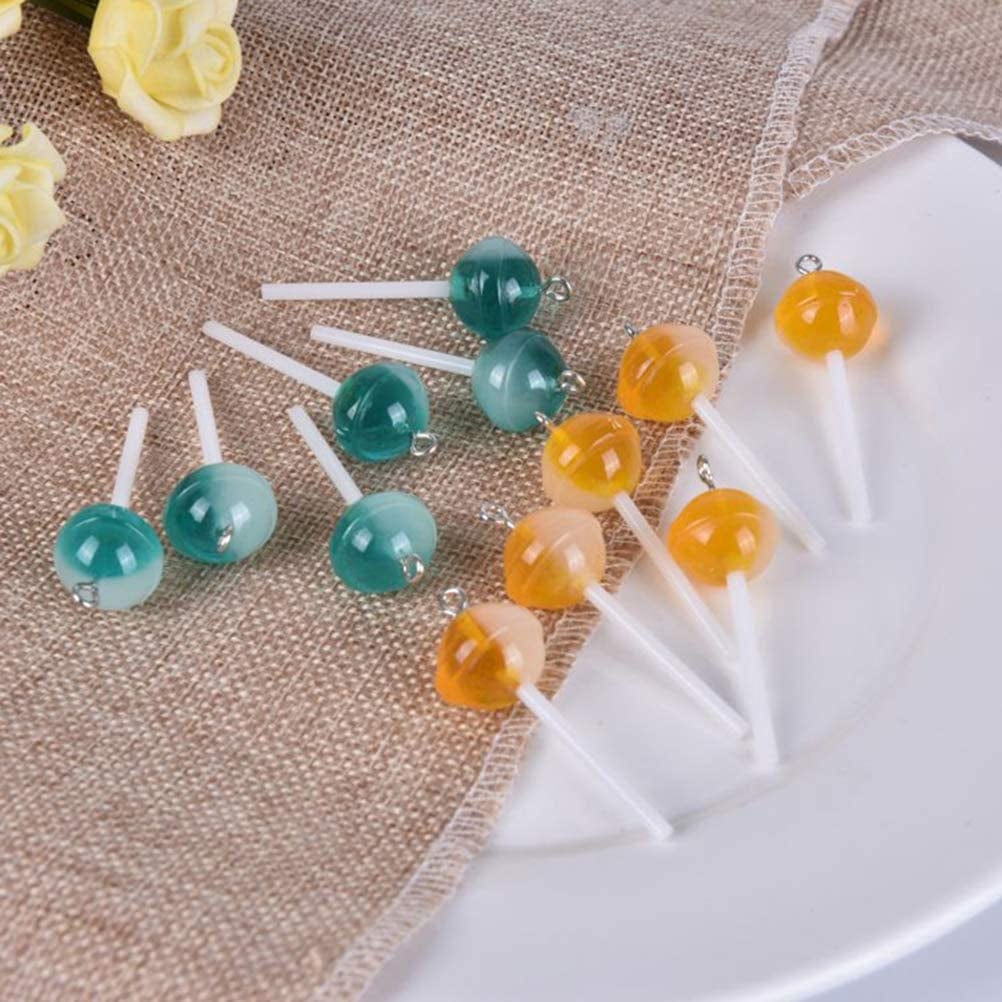 50 Pcs Lollipop Resin Charms Transparent Lollipop Charms Candy Slime Beads Resin Flatback Pendants with Hole Key Ring Chain Earring,Key,Phone,Bracelets,Necklace Jewelry DIY Making Craft