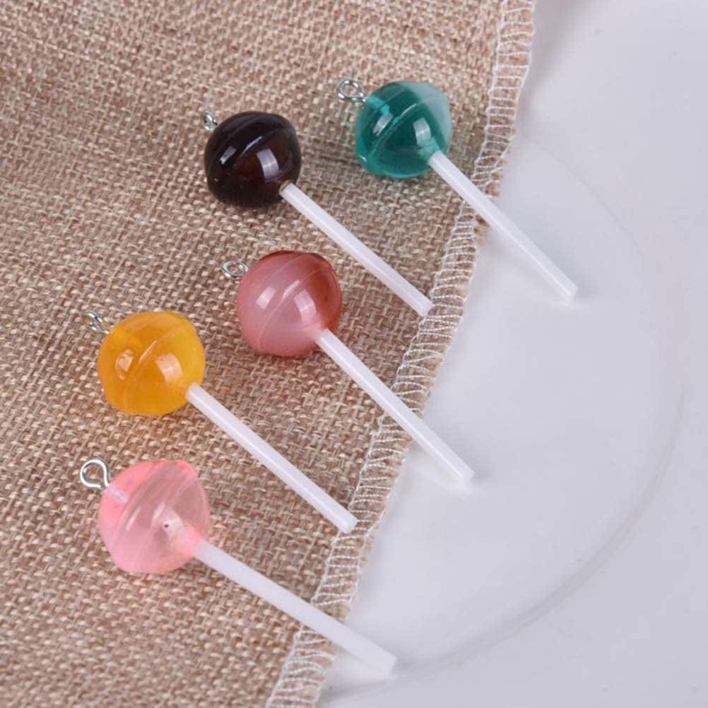 50 Pcs Lollipop Resin Charms Transparent Lollipop Charms Candy Slime Beads Resin Flatback Pendants with Hole Key Ring Chain Earring,Key,Phone,Bracelets,Necklace Jewelry DIY Making Craft