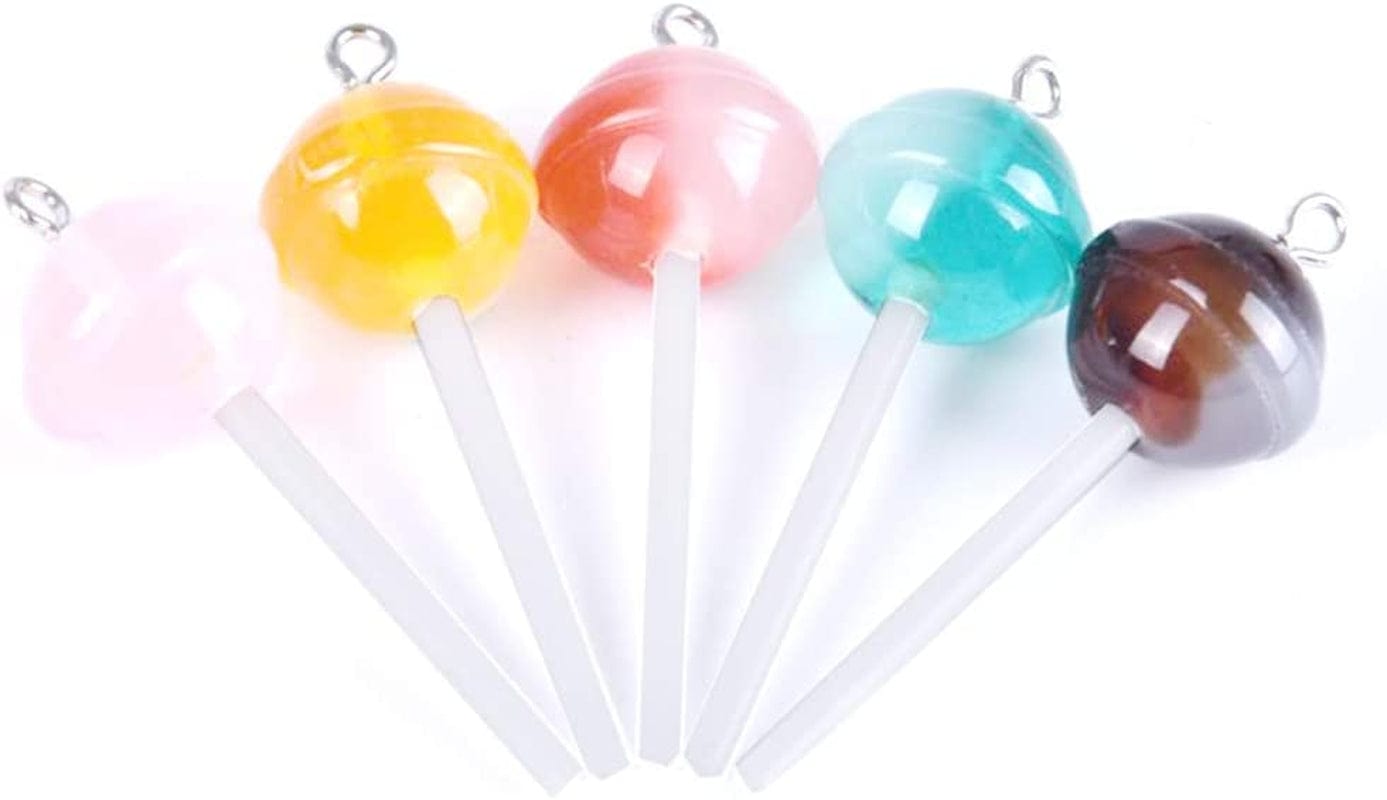 50 Pcs Lollipop Resin Charms Transparent Lollipop Charms Candy Slime Beads Resin Flatback Pendants with Hole Key Ring Chain Earring,Key,Phone,Bracelets,Necklace Jewelry DIY Making Craft