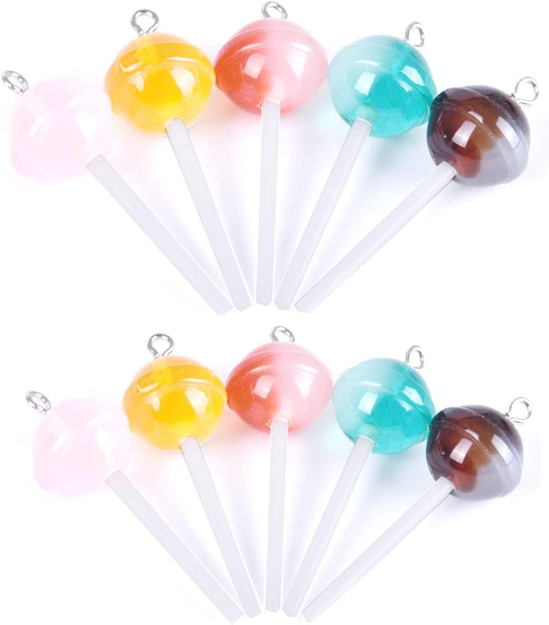 50 Pcs Lollipop Resin Charms Transparent Lollipop Charms Candy Slime Beads Resin Flatback Pendants with Hole Key Ring Chain Earring,Key,Phone,Bracelets,Necklace Jewelry DIY Making Craft Colorful