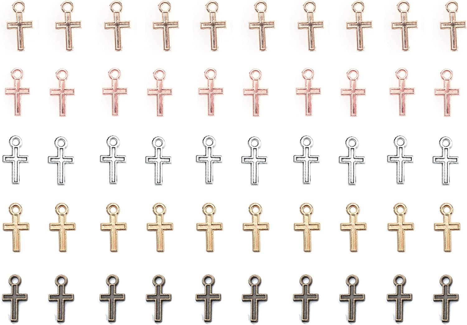50 Pcs Mini Cross Charm Metal Mini Pendant Beads for Jewelry Making Finding Necklace Bracelet Earring Keychain DIY Gift Idea Handmade Craft Accessories (Gold) Colorful